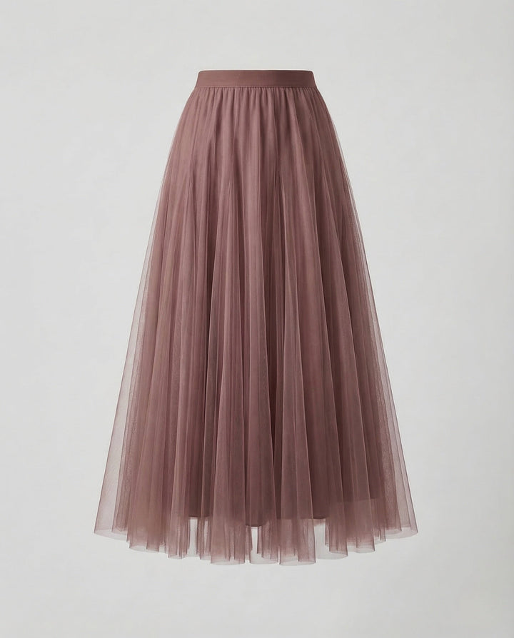 Aurora | Women's Maxi Skirt – Pleated Tulle A-Line Elastic Waist Design