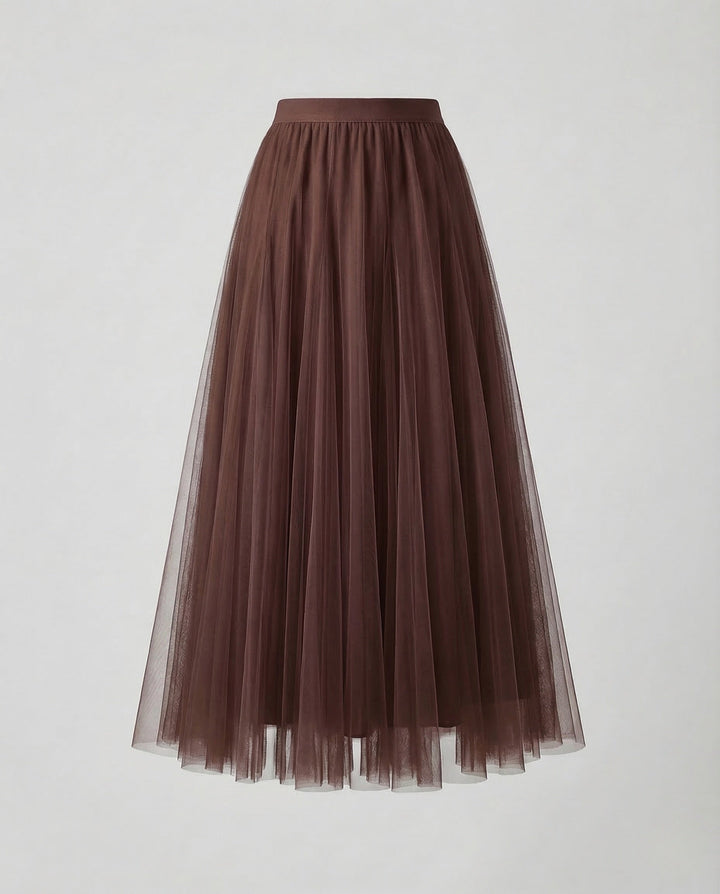 Aurora | Women's Maxi Skirt – Pleated Tulle A-Line Elastic Waist Design