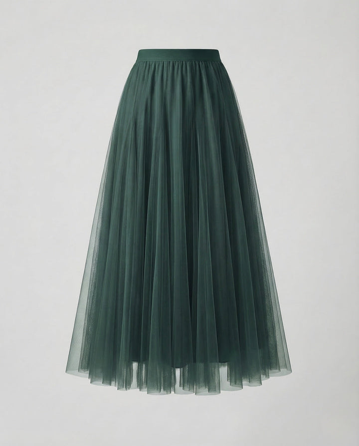 Aurora | Women's Maxi Skirt – Pleated Tulle A-Line Elastic Waist Design