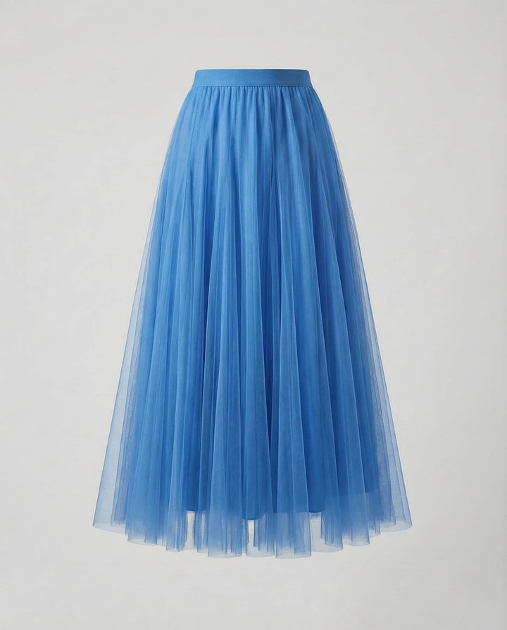 Aurora | Women's Maxi Skirt – Pleated Tulle A-Line Elastic Waist Design