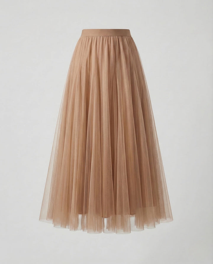 Aurora | Women's Maxi Skirt – Pleated Tulle A-Line Elastic Waist Design