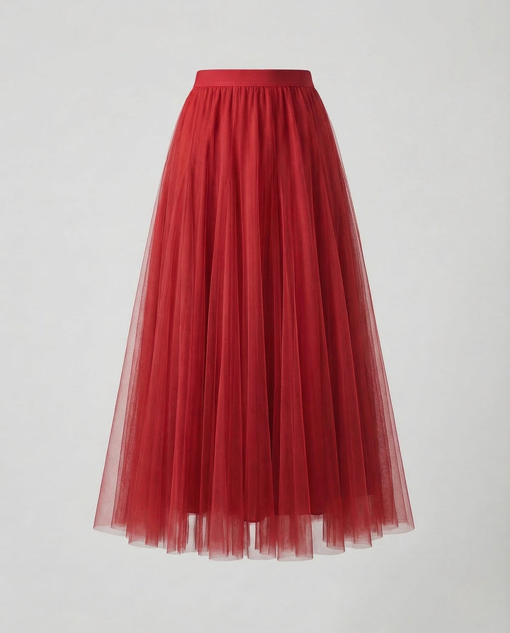 Aurora | Women's Maxi Skirt – Pleated Tulle A-Line Elastic Waist Design