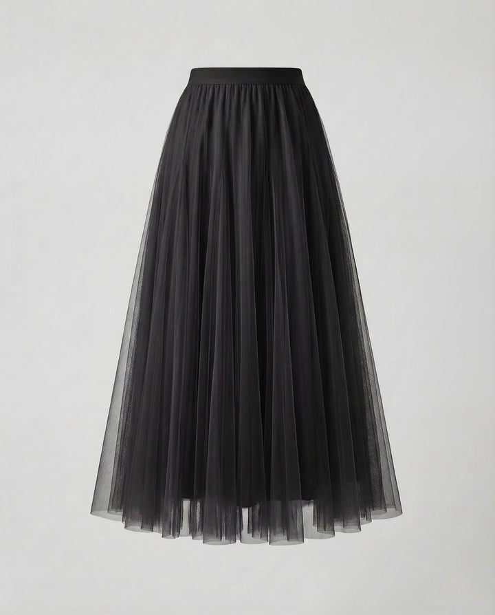 Aurora | Women's Maxi Skirt – Pleated Tulle A-Line Elastic Waist Design
