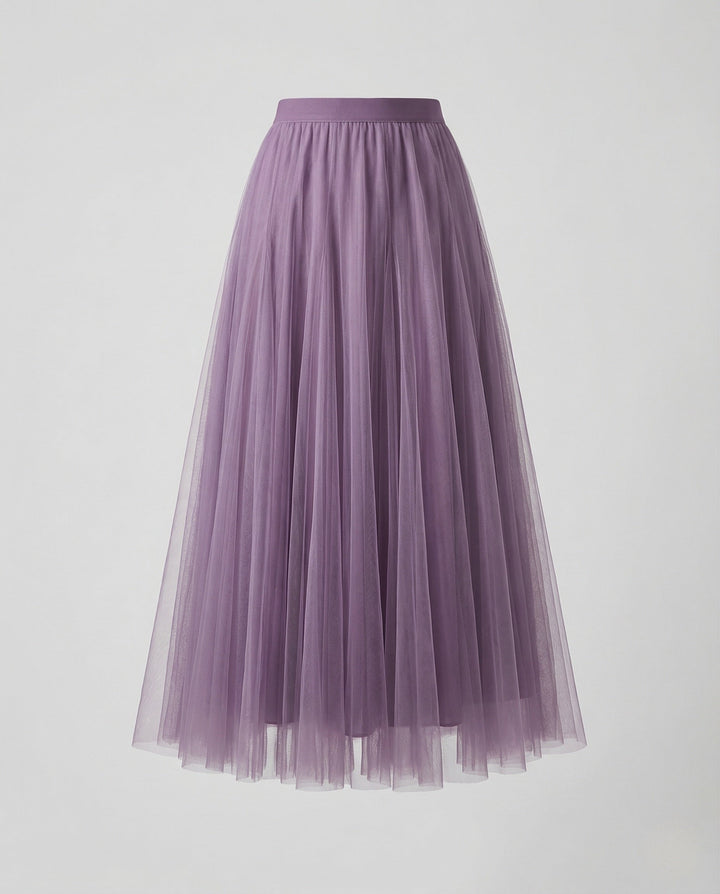 Aurora | Women's Maxi Skirt – Pleated Tulle A-Line Elastic Waist Design