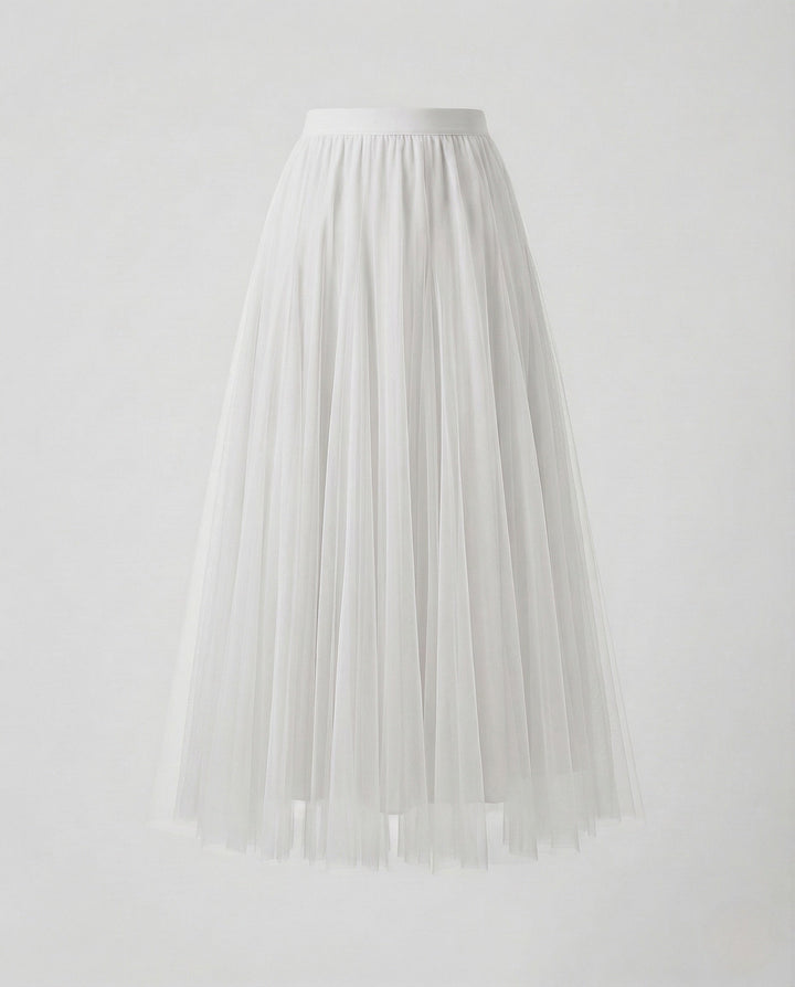 Aurora | Women's Maxi Skirt – Pleated Tulle A-Line Elastic Waist Design