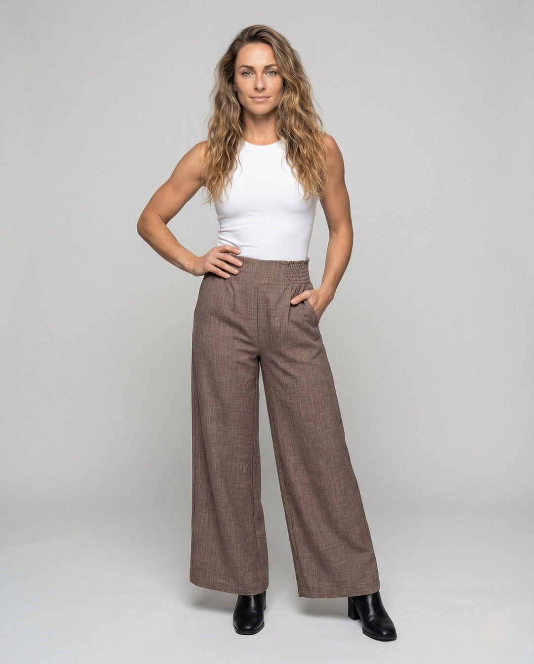 Rosalind | Women's Linen Pants with Smocked High-Waist Wide-Leg Design