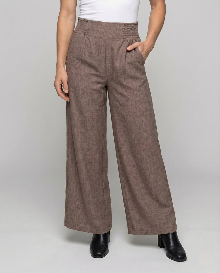 Rosalind | Women's Linen Pants with Smocked High-Waist Wide-Leg Design
