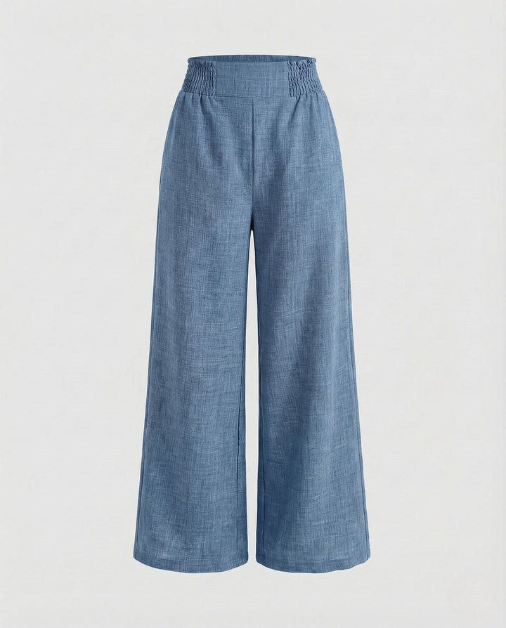 Rosalind | Women's Linen Pants with Smocked High-Waist Wide-Leg Design