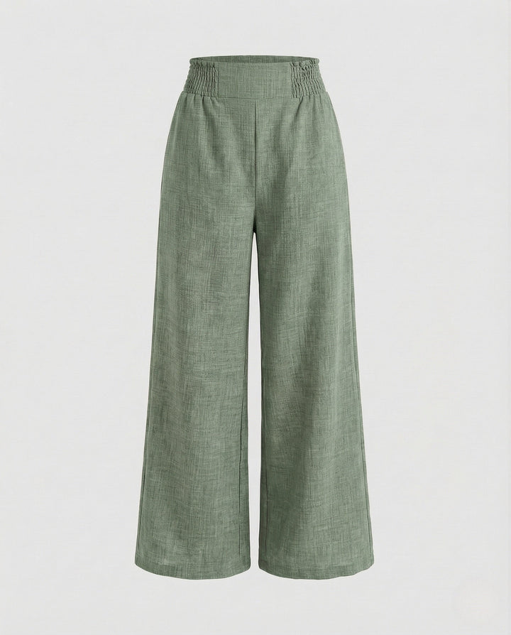 Rosalind | Women's Linen Pants with Smocked High-Waist Wide-Leg Design