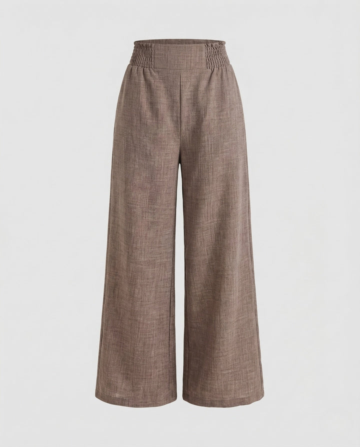 Rosalind | Women's Linen Pants with Smocked High-Waist Wide-Leg Design