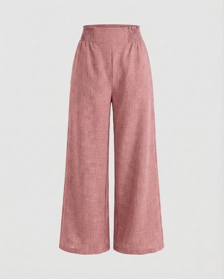 Rosalind | Women's Linen Pants with Smocked High-Waist Wide-Leg Design