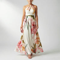 Bellamy | Tropical Floral Crossover Halter Neck Dress
