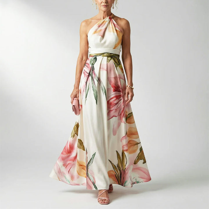 Bellamy | Tropical Floral Crossover Halter Neck Dress
