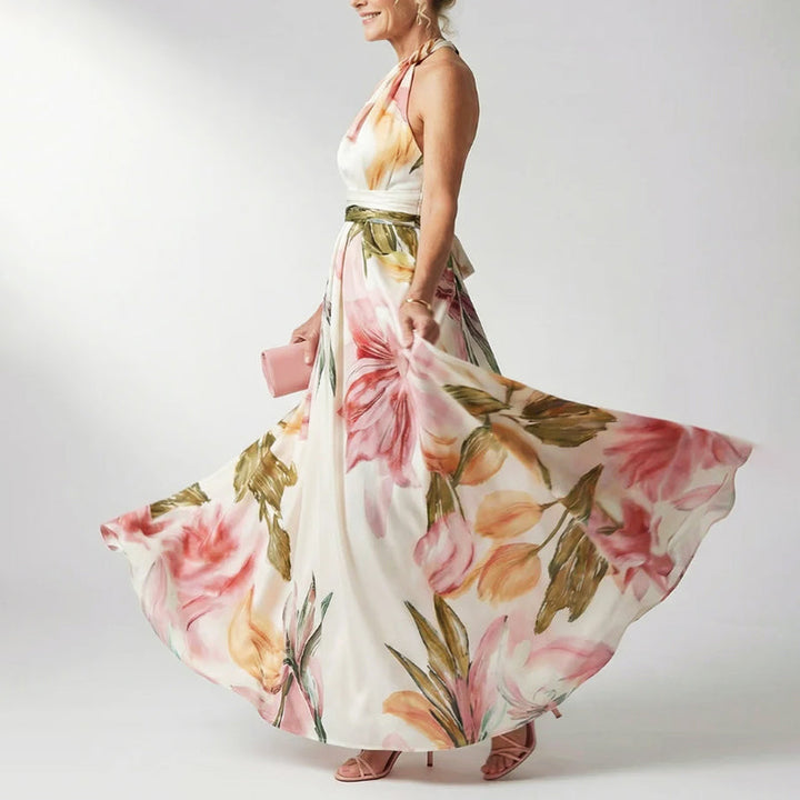 Bellamy | Tropical Floral Crossover Halter Neck Dress