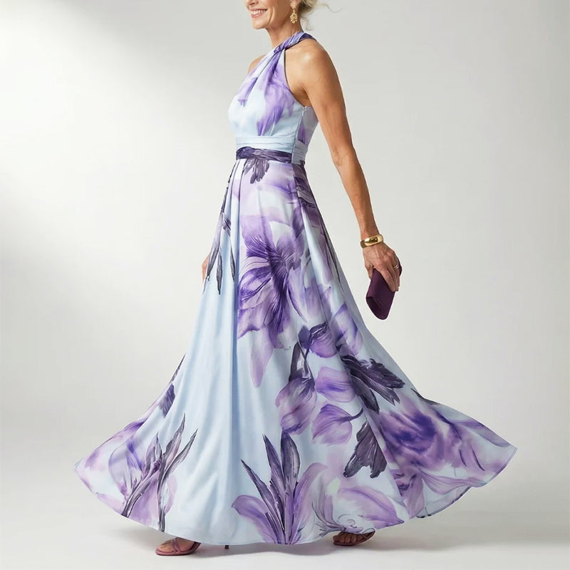Bellamy | Tropical Floral Crossover Halter Neck Dress