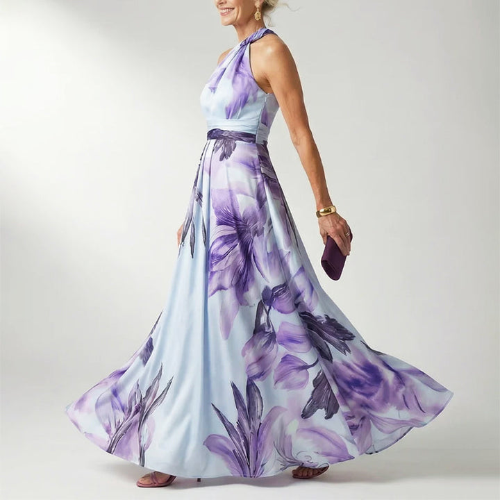 Bellamy | Tropical Floral Crossover Halter Neck Dress