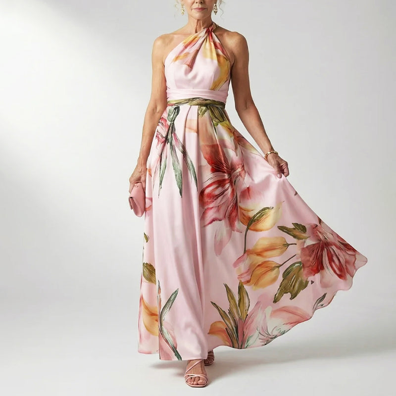 Bellamy | Tropical Floral Crossover Halter Neck Dress