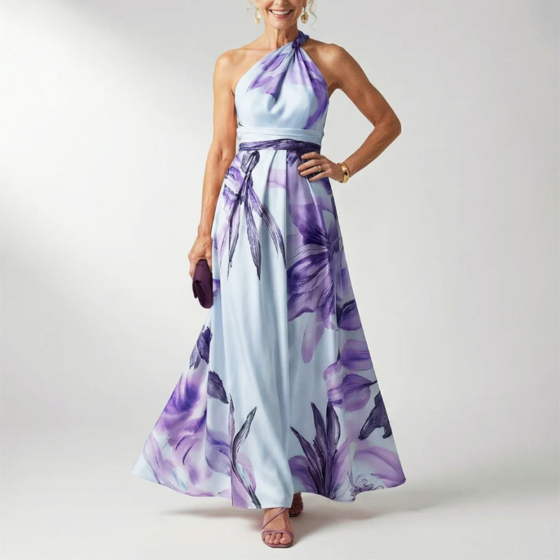 Bellamy | Tropical Floral Crossover Halter Neck Dress