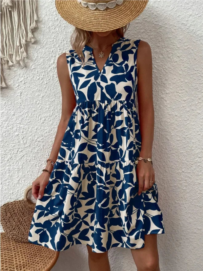 Josette | Women's V-Neck Tiered Summer Dress with Botanical Print