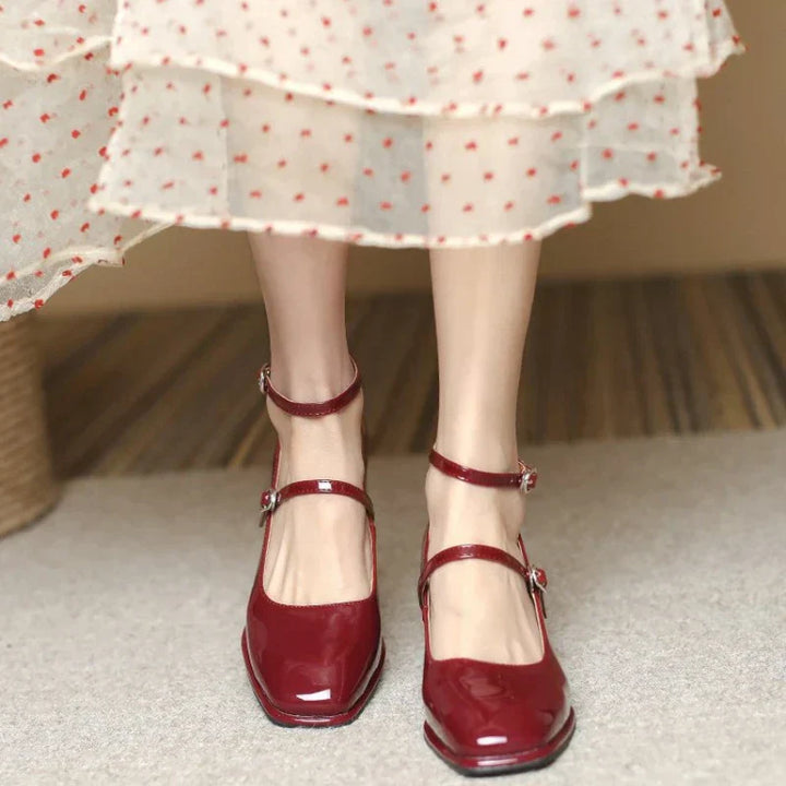 Celina | Patent Square Toe Block Heel Mary Jane Heels