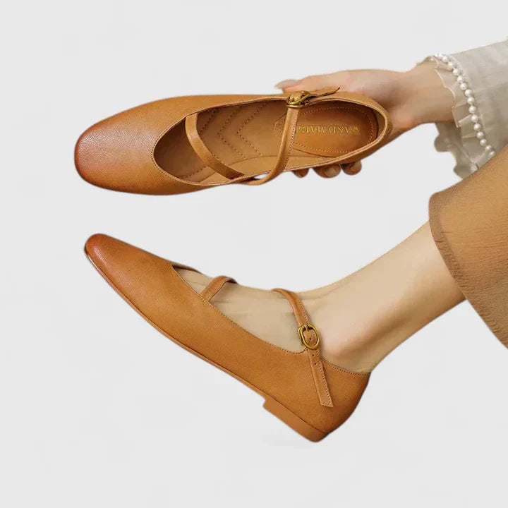 Odette | Textured Mary Jane Orthopedic Flats with Gold Buckle