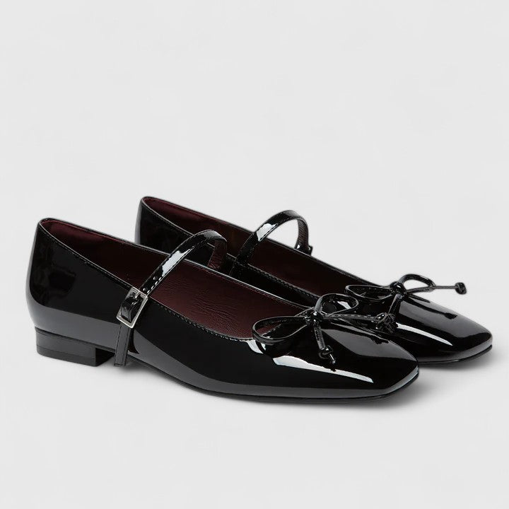 Amelie | Bow Detail Mary Jane Orthopedic Flats in Metallic Leather