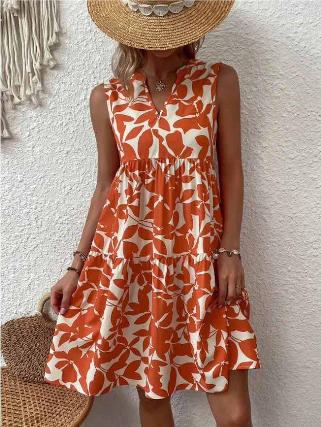 Josette | Women's V-Neck Tiered Summer Dress with Botanical Print