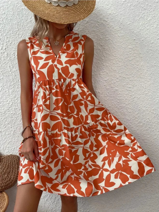 Josette | Women's V-Neck Tiered Summer Dress with Botanical Print