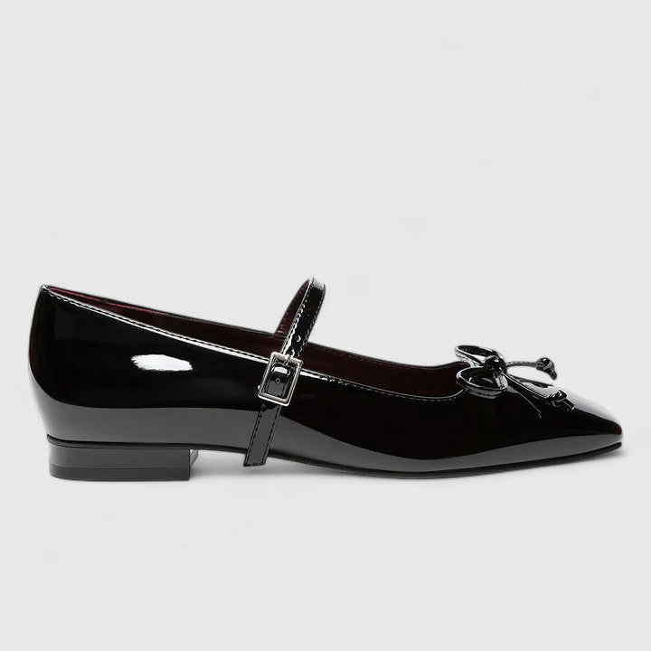 Amelie | Bow Detail Mary Jane Orthopedic Flats in Metallic Leather