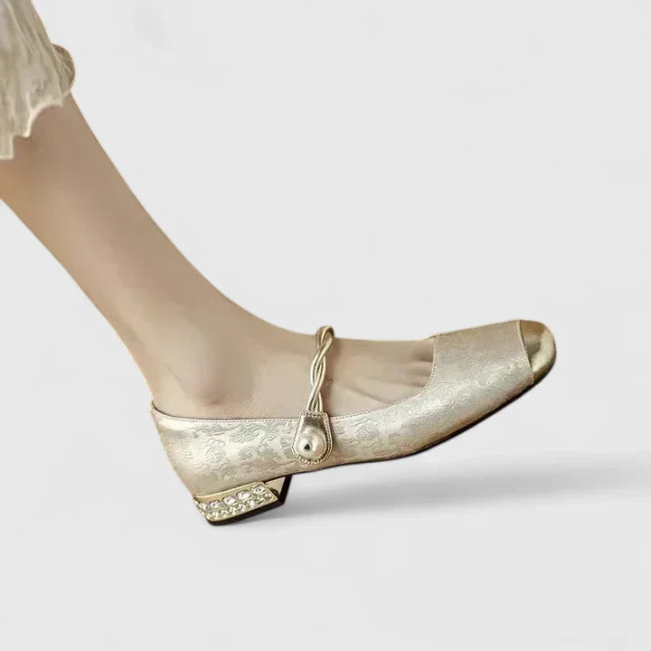 Luelle | Velvet Pearl Strap Cap Toe Mary Jane Flats