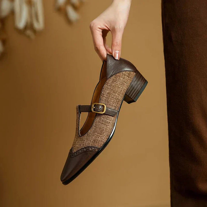 Harriet | Tweed & Leather Mary Jane Flats with T-Bar Buckle