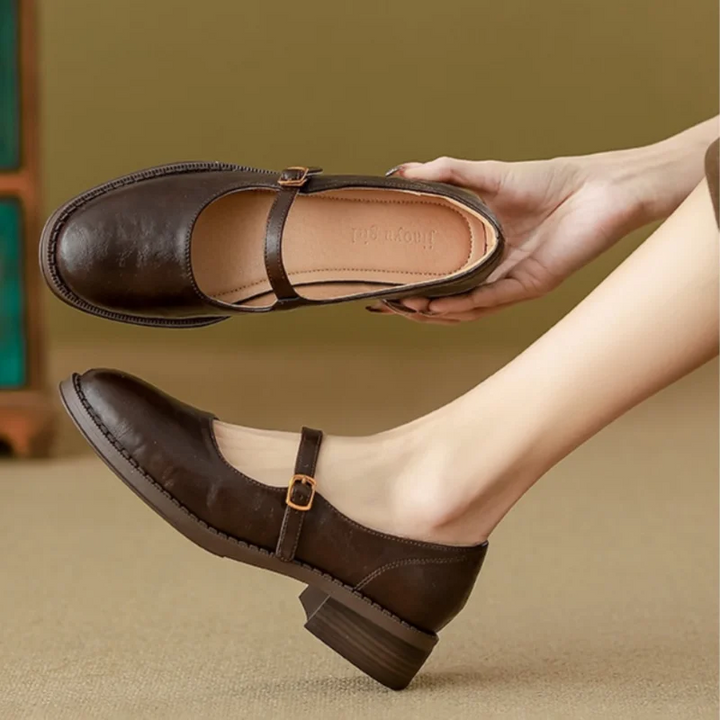 Wren | Soft Leather Ankle Strap Mary Jane Flats