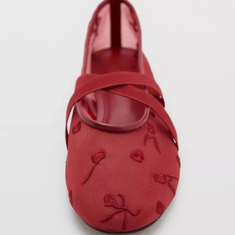 Rosette | Embroidered Rose Mesh Mary Jane Orthopedic Flats