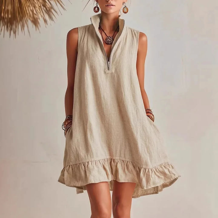 Isolde | Women's Zip Stand Collar Ruffle Hem Mini Dress