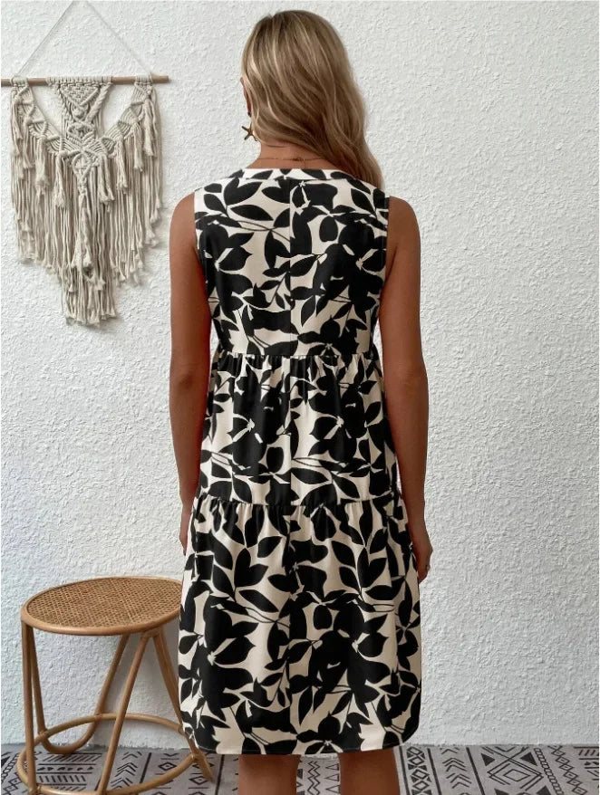 Josette | Women's V-Neck Tiered Summer Dress with Botanical Print