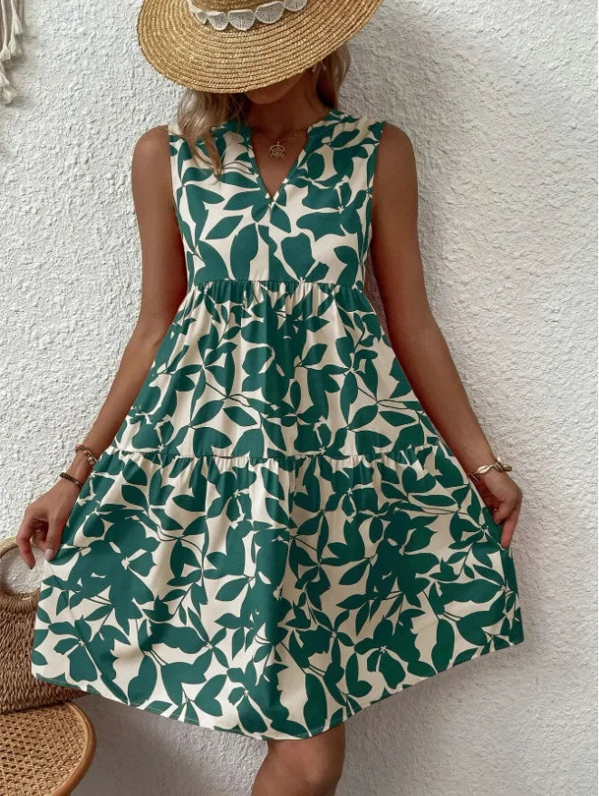 Josette | Women's V-Neck Tiered Summer Dress with Botanical Print
