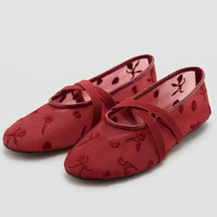 Rosette | Embroidered Rose Mesh Mary Jane Orthopedic Flats