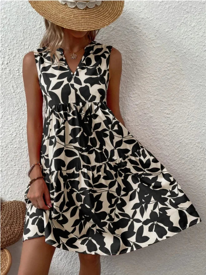 Josette | Women's V-Neck Tiered Summer Dress with Botanical Print