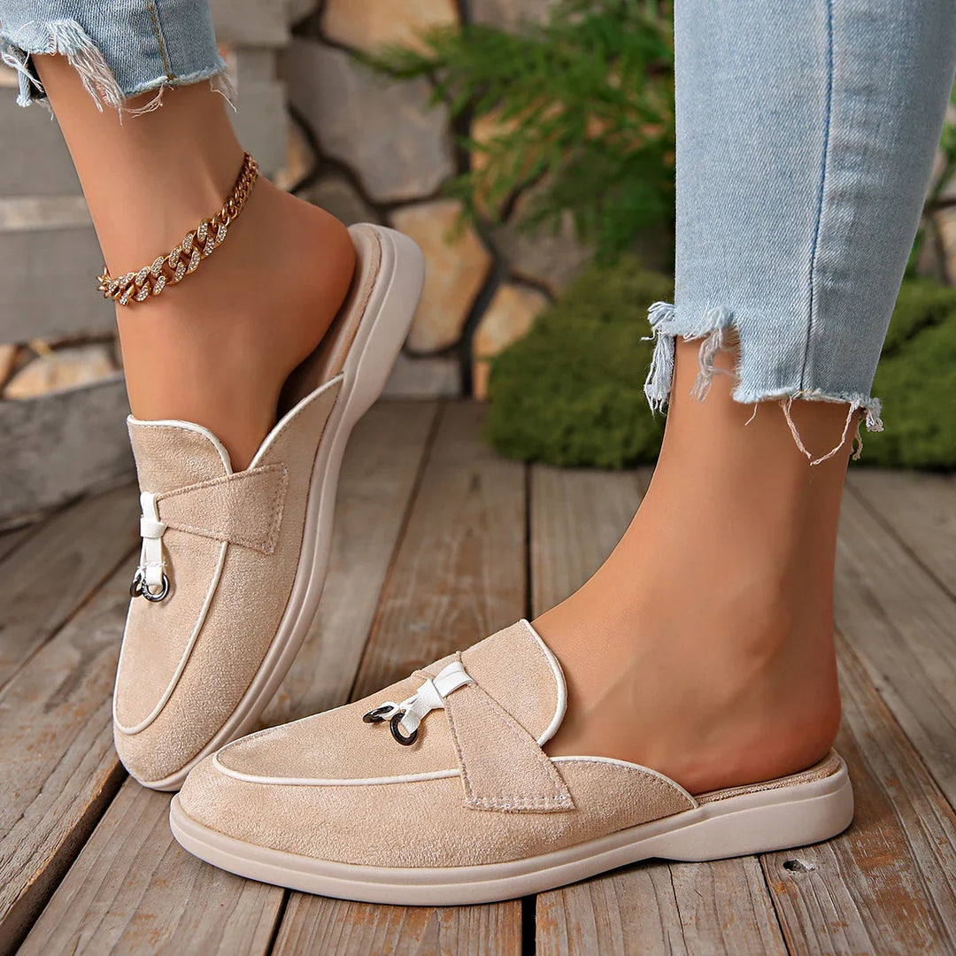 Frankie | Suede Tassel Trim Backless Loafer Orthopedic Flats