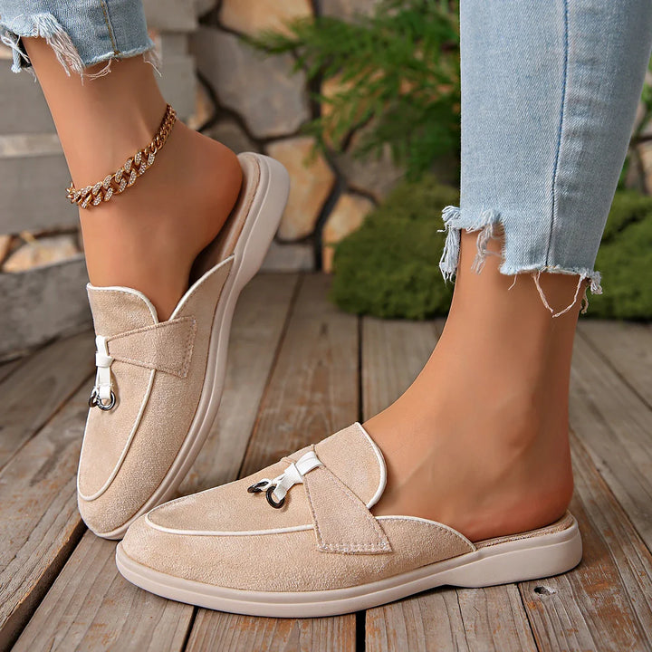Frankie | Suede Tassel Trim Backless Loafer Orthopedic Flats