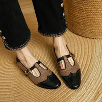 Harriet | Tweed & Leather Mary Jane Flats with T-Bar Buckle