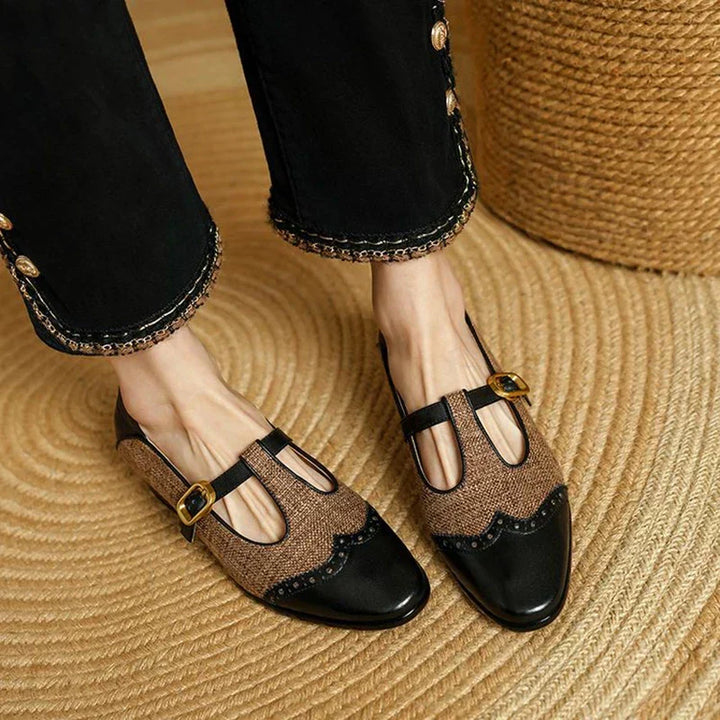 Harriet | Tweed & Leather Mary Jane Flats with T-Bar Buckle