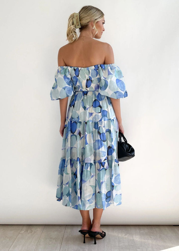 Ophelia | Abstract Floral Smocked Puff Sleeve Off Shoulder Dress
