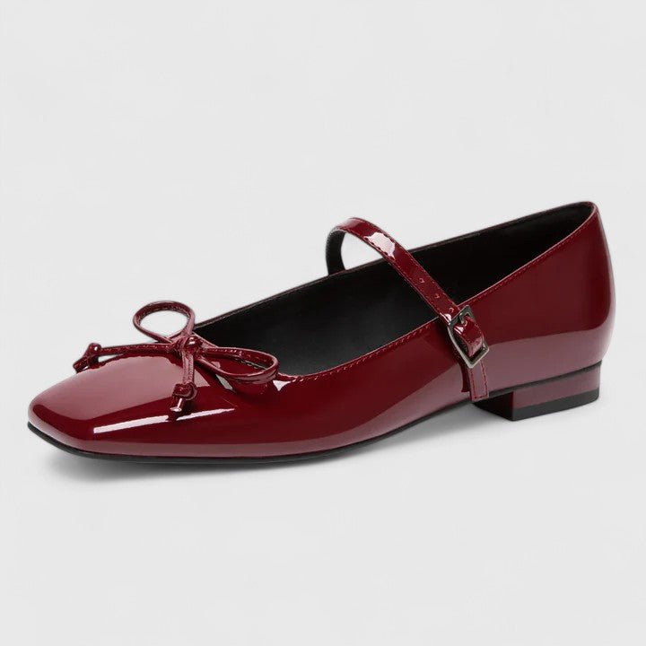 Amelie | Bow Detail Mary Jane Orthopedic Flats in Metallic Leather