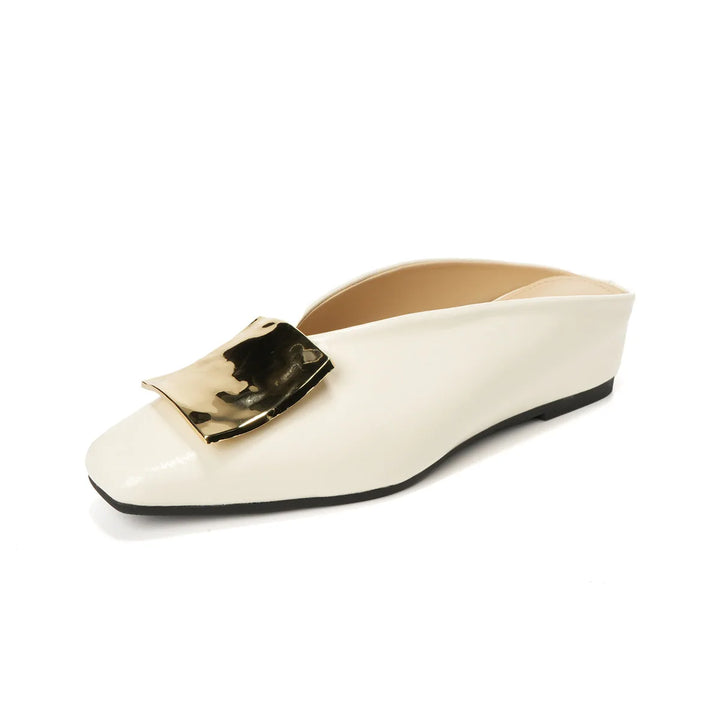 Margaux | Square Toe Gold Hardware Mule Orthopedic Flats in Leather