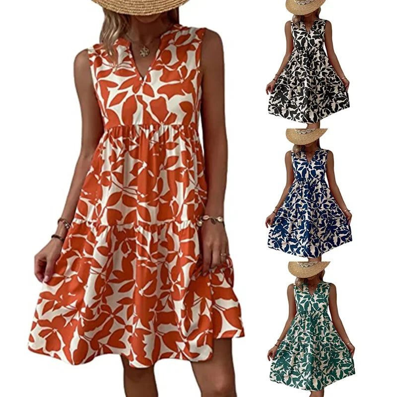 Josette | Women's V-Neck Tiered Summer Dress with Botanical Print