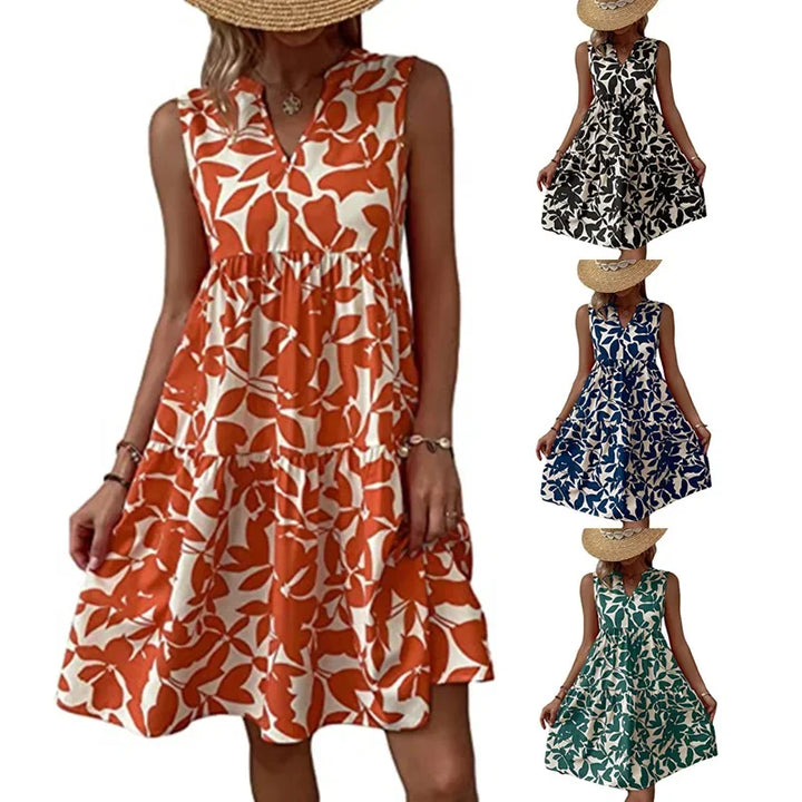 Josette | Women's V-Neck Tiered Summer Dress with Botanical Print