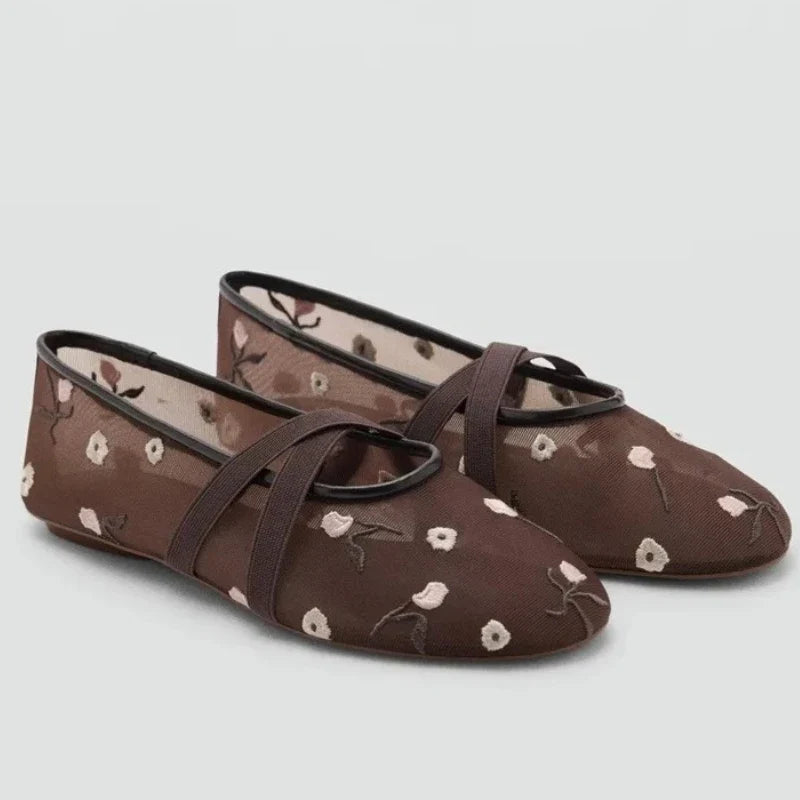 Rosette | Embroidered Rose Mesh Mary Jane Orthopedic Flats