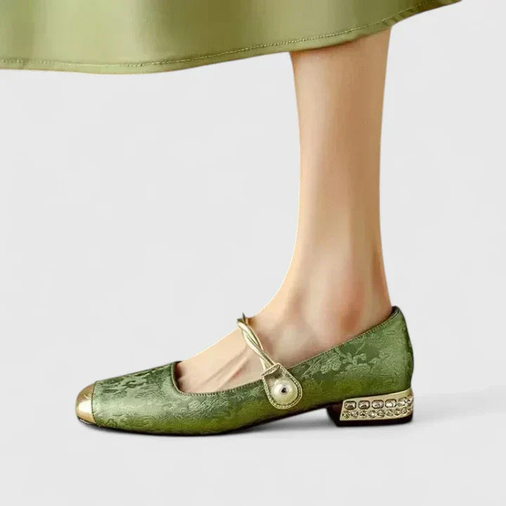 Luelle | Velvet Pearl Strap Cap Toe Mary Jane Flats