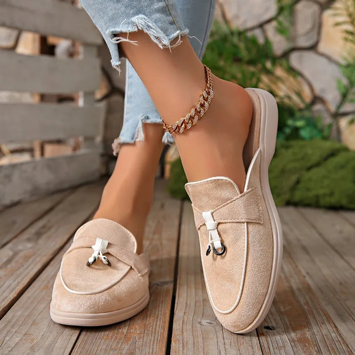 Frankie | Suede Tassel Trim Backless Loafer Orthopedic Flats